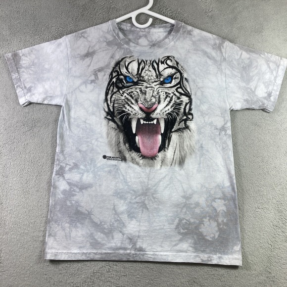 The Mountain Other - 2014 The Mountain White Tiger Shirt Adult Small Gray Tie Dye Graphic Tee SS